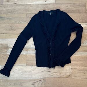 Paige Navy Blue Ruffled Cardigan